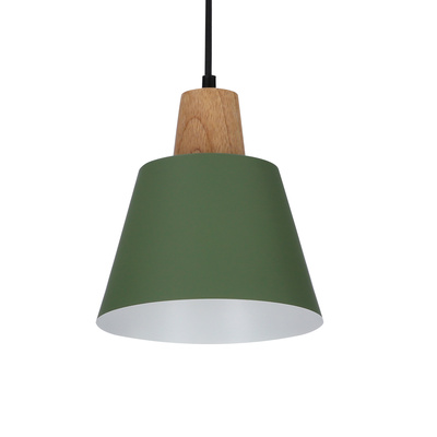 Hanging lamp green metal + wood Faro Ledea 50101260