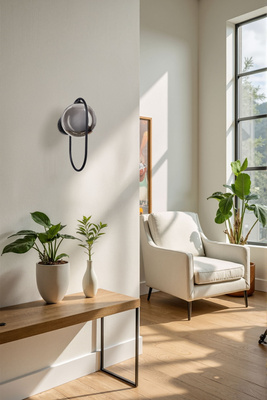 Kinkiet ścienny CORDEL w stylu dark japandi – czarny ring z grafitowym kloszem kulką - nowoczesny kinkiet LED G9 do sypialni