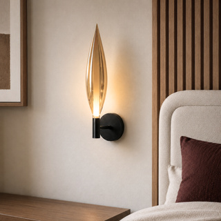 Nordic wall light black with amber glass shade for living room and bedroom