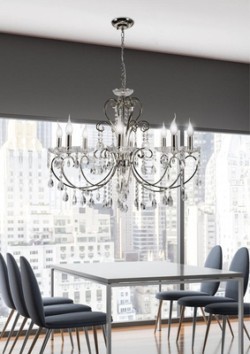Lampa suspendata cromata cu candelabru din cristale 8x40W Aurora Candellux 38-97579