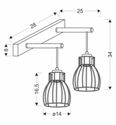 Lampa de perete abajur dublu cos negru / lemn E27 Bernita 22-77103