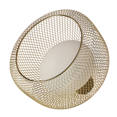 Pendant lamp Sopra 32 black gold with wire shade over table