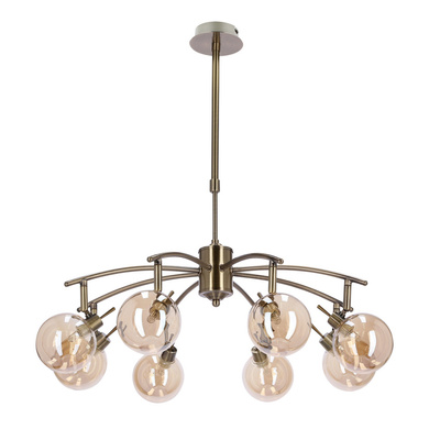 Lampa suspendata Lentini patinata 8x40w g9 cu abajur chihlimbar