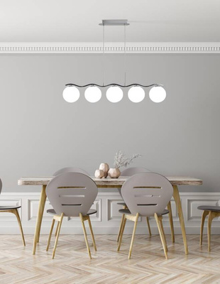 Hängelampe Chrom / weiße Kugel 5 Ramon 35-01429