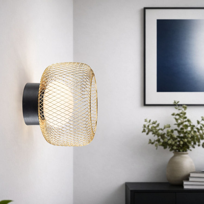 Lampa sufitowa Sopra 32 czarno złota klosz druciany do salonu GX53