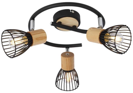 Spiral ceiling lamp 3X25W E14 black + wood ANTICA 98-60952