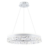 Pendant lamp FROZI in glamour style white shade with crystals elegant and modern LED living room lighting