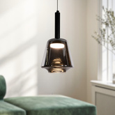 Suspension Bueno en verre noir avec abat jour fumé pour salon