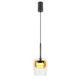 Lampa suspendată Glaxi din sticlă cu dublu abajur transparent și galben GX53