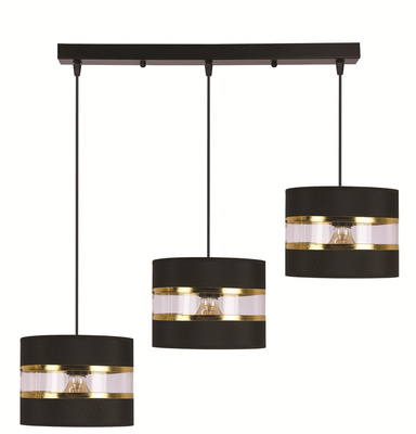 Lampa wisząca z abażurami Pandy czarna potrójna do salonu E27 model standard