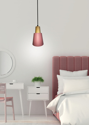 Suspension métal rose + bois Faro Ledea 50101259