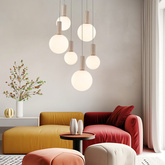 Pendant lamp Testa beige white globe shades 6x10W G9 adjustable