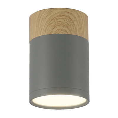 Lampa sufitowa tuba szaro-drewniana okrągła 1xGU10 natynkowa