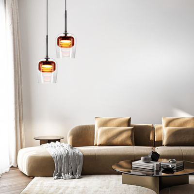 Pendant lamp Glaxi glass shade transparent and brown 1xGX53 over table