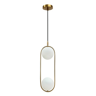 Lampa wisząca CORDEL elegancka - złoty szczotkowany z mlecznymi kloszami kulkami - nowoczesne oświetlenie salonu 2x G9 LED