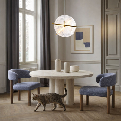 RELAX round brass pendant lamp 15W LED 3000K white shade