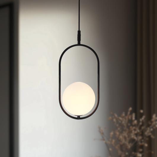 Lampa wisząca CORDEL elegancka - czarna z białym kloszem kulką - nowoczesne oświetlenie salonu i łazienki 1x G9 LED