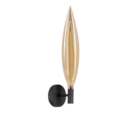 Nordic wall light black with amber glass shade for living room and bedroom