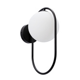 Kinkiet ścienny CORDEL elegancki  – czarny ring z mlecznym kloszem kulką - nowoczesny kinkiet LED G9 do sypialni