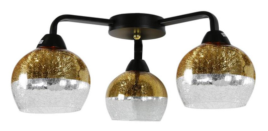 Plafonnier noir et or avec abat-jour en verre 3x60W Cromina Gold Candellux 98-57273