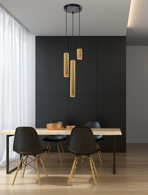 Suspension noir/plaque en bois 3x25W Tubo 33-79121