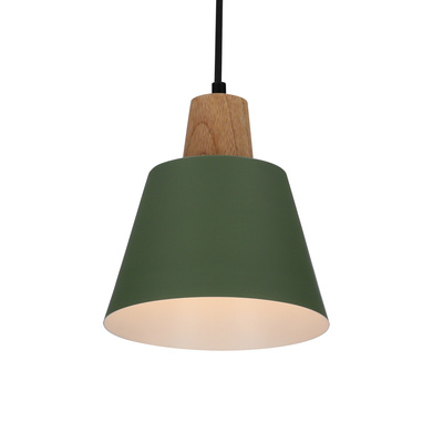 Hanging lamp green metal + wood Faro Ledea 50101260