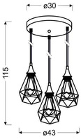 Hanging ceiling lamp black wire plate 3x60W Graf Candellux 33-62918