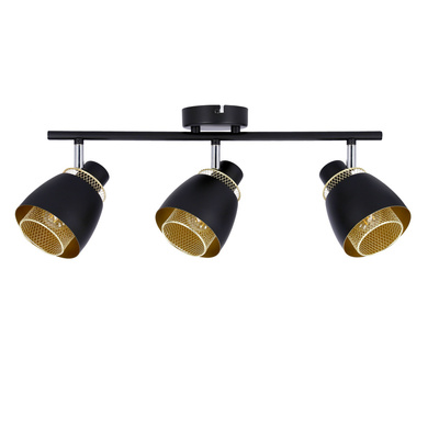 Aleksandria Deckenlampenstreifen 3x40w schwarz + goldener Lampenschirm