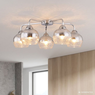 Miroir plafonnier verre brisé chrome 5x60W Cromina Candellux 98-55668