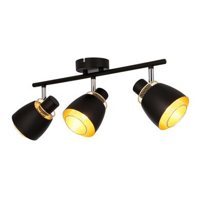 Aleksandria Deckenlampenstreifen 3x40w schwarz + goldener Lampenschirm