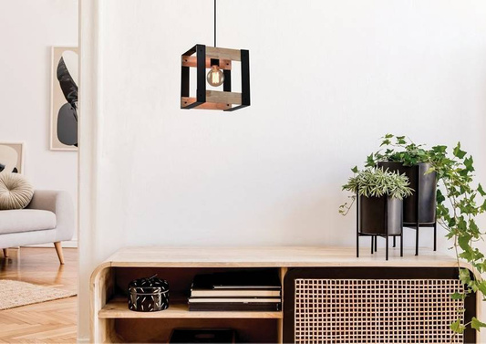 Hanging lamp black metal + wood 40W E27 Varna 31-78513