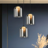 Lampa wisząca KLEA szklana – z grafitowym oraz mlecznym kloszem – nowoczesna lampa nad stół do salonu G9 LED