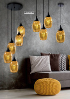 Suspension or et abat-jour en verre noir Marina Candellux 31-58003