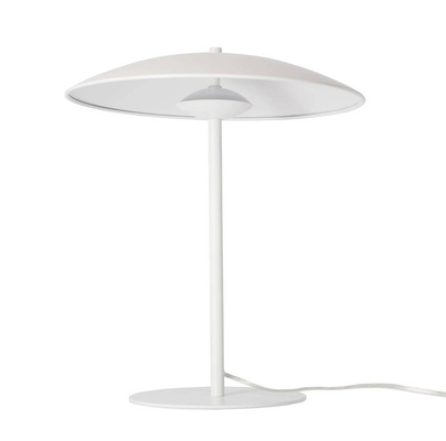 Lampa stołowa LUND w stylu skandynawskim – biały klosz talerz - minimalistyczna lampa do salonu i sypialni