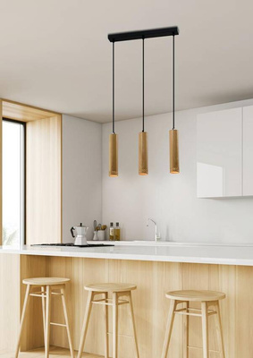 Lampa wisząca tuba Tubo czarna drewniana potrójna regulowana wysokość GU10