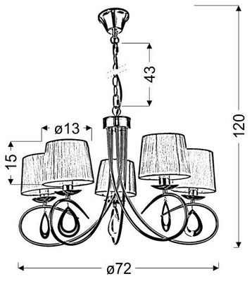 Lampă suspendată crom / abajur țesut alb 5x40W Arnika Candellux 35-21687