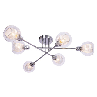 Plafoniera cromată cu abajur de sticlă și coș 6x40W Dixi Candellux 36-61362