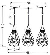 Hängende Deckenleuchte aus schwarzem Draht 3x60W Ggraf Candellux 33-62901