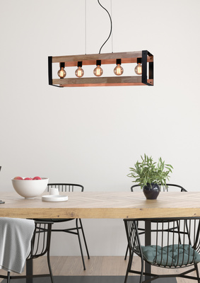 Hanging lamp black metal + wood 5x40W E27 Varna 35-79282