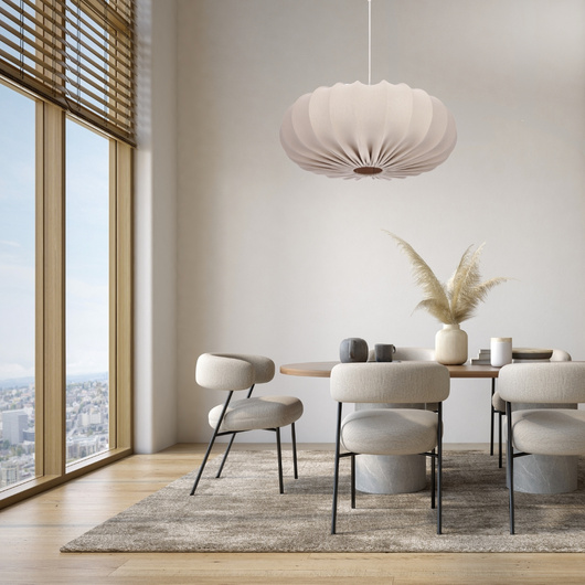 Lampa wisząca CAFEE' skandynawska z abażurem beżowym frappe 66 cm - nowoczesne oświetlenie sufitowe do salonu i jadalni E27