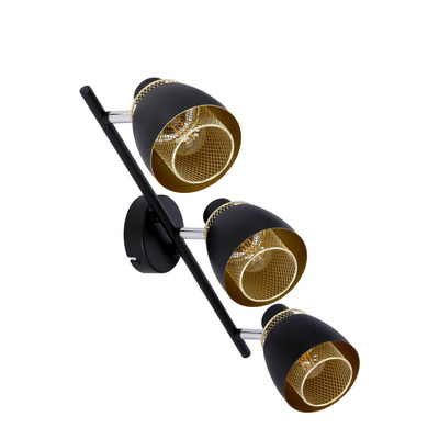 Aleksandria Deckenlampenstreifen 3x40w schwarz + goldener Lampenschirm