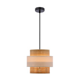 Rattan-Hängelampe E27 weiß + cremefarbener Schirm