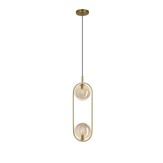 Pendant lamp CORDEL vintage gold brass with amber globe shades elegant lighting for living room 2x G9 LED