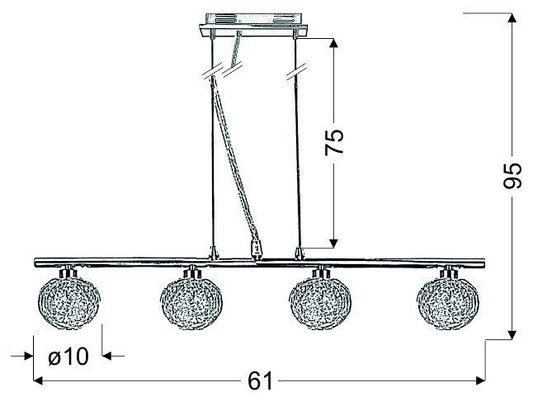 Lampă suspendată bilă din sticlă cromată în împletitură 4x40W Wind Candellux 34-14092