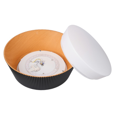 Lampa suspendata din lemn negru umbria cu abajur alb 31-24183