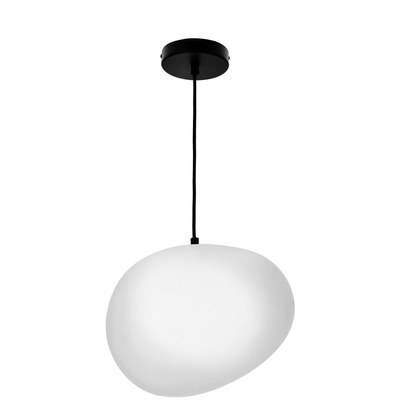 Lampa wisząca STONES 30 cm w stylu Japandi - z białym akrylowym kloszem inspirowanym kamieniem - minimalistyczne oświetlenie sufitowe do salonu E27