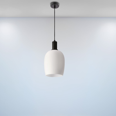 Lampa wisząca Wolken szklana pojedyncza do salonu z białym kloszem