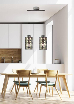 Chrome hanging lamp with a glass shade 3D 2x40W Nocturno Candellux 32-57693