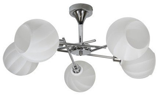 Elegant, modern five-arm chrome ceiling lamp with white Candellux Raul 35-72269