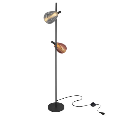 Denso black two light floor lamp with smoked and copper glass shades